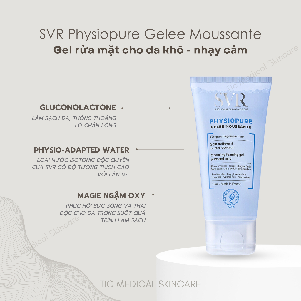 Gel Rửa Mặt SVR Physiopure Gelee Moussante Cho Da Khô Nhạy Cảm  200ml - Tic MEdical Skincare