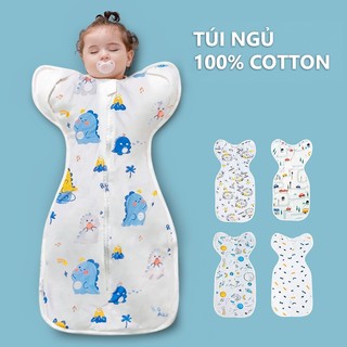 Nhộng chũn túi ngủ cho bé 100% cotton có khóa dây kéo 2 chiều, tiện mở túi ra QSB22-24