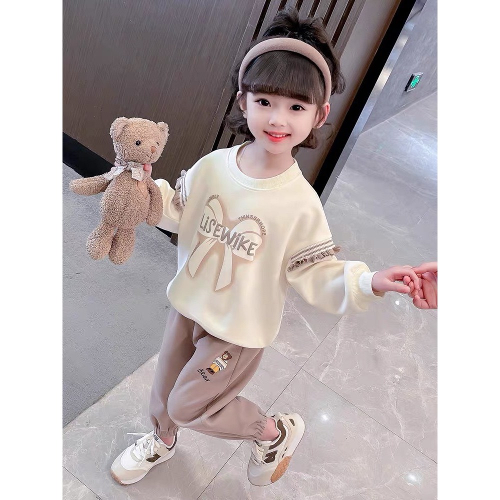 Bộ quần áo thu đông bé gái "MOSHINO" 14-45kg, set bộ dài tay thu đông cho bé 4-15 tuổi. Vải da cá dày dặn. STG49