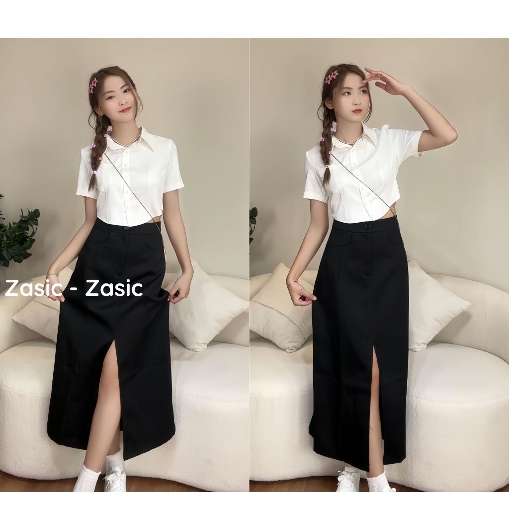 Áo Sơ Mi Croptop Vạt Bầu Zasic Phong Cách Năng Động Trẻ Trung A14