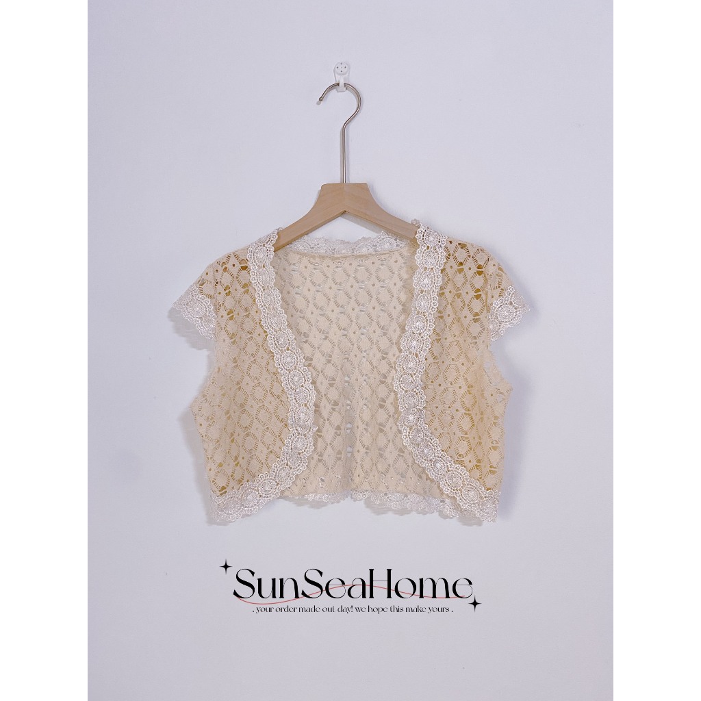 Áo khoác kiểu móc tay ngắn dáng ngắn croptop fairycore grunge vintage secondhand