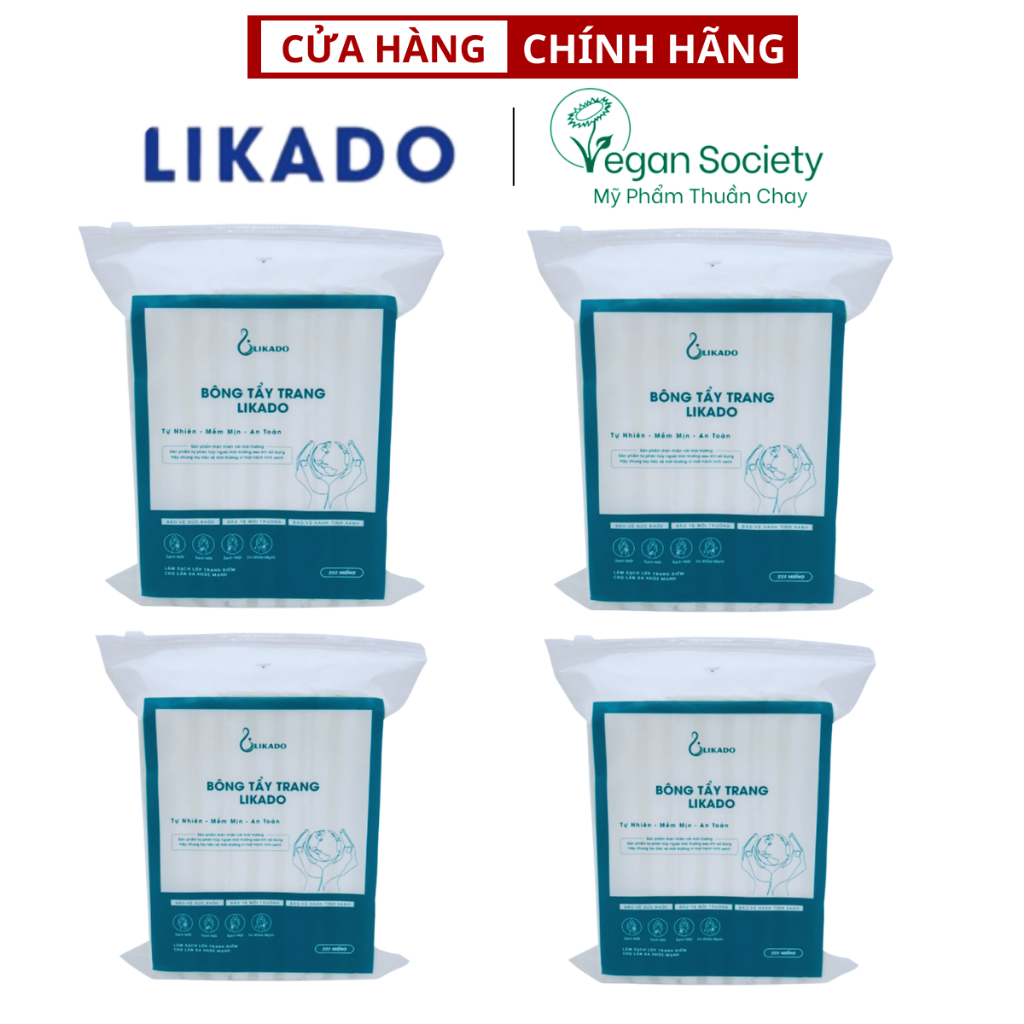 Combo 4 Bông tẩy trang 222 miếng Likado chất liệu Cotton túi 222 miếng 3 lớp dùng để tẩy trang sau khi trang điểm