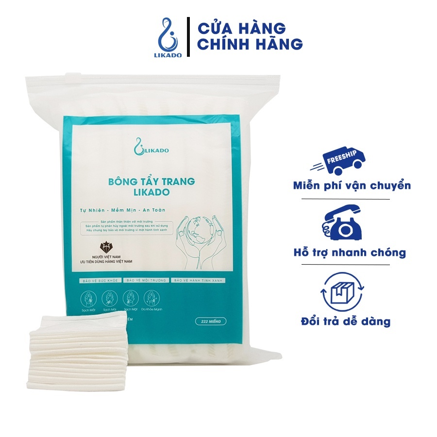 Combo 4 Bông tẩy trang 222 miếng Likado chất liệu Cotton túi 222 miếng 3 lớp dùng để tẩy trang sau khi trang điểm