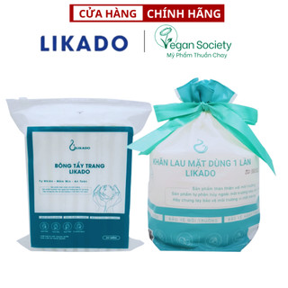 Bộ đôi Bông tẩy trang 222 miếng Likado chất liệu Cotton + Khăn lau mặt dùng 1 lần spa (50 khăn) LIKADO