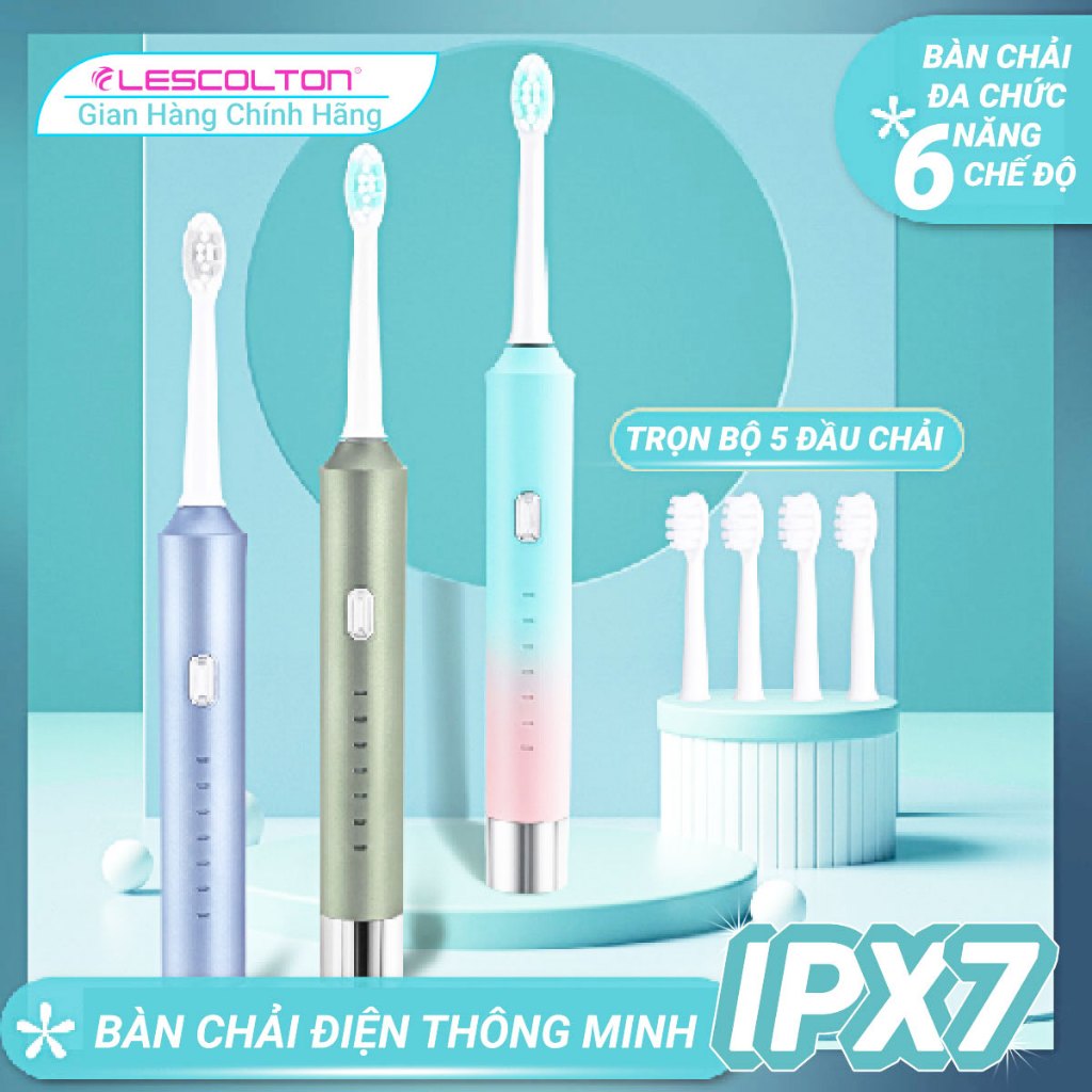 Bàn chải điện Lokykin công nghệ sóng âm lông mềm bàn chải đánh răng có 6 mức độ kèm 4 đầu bàn chải
