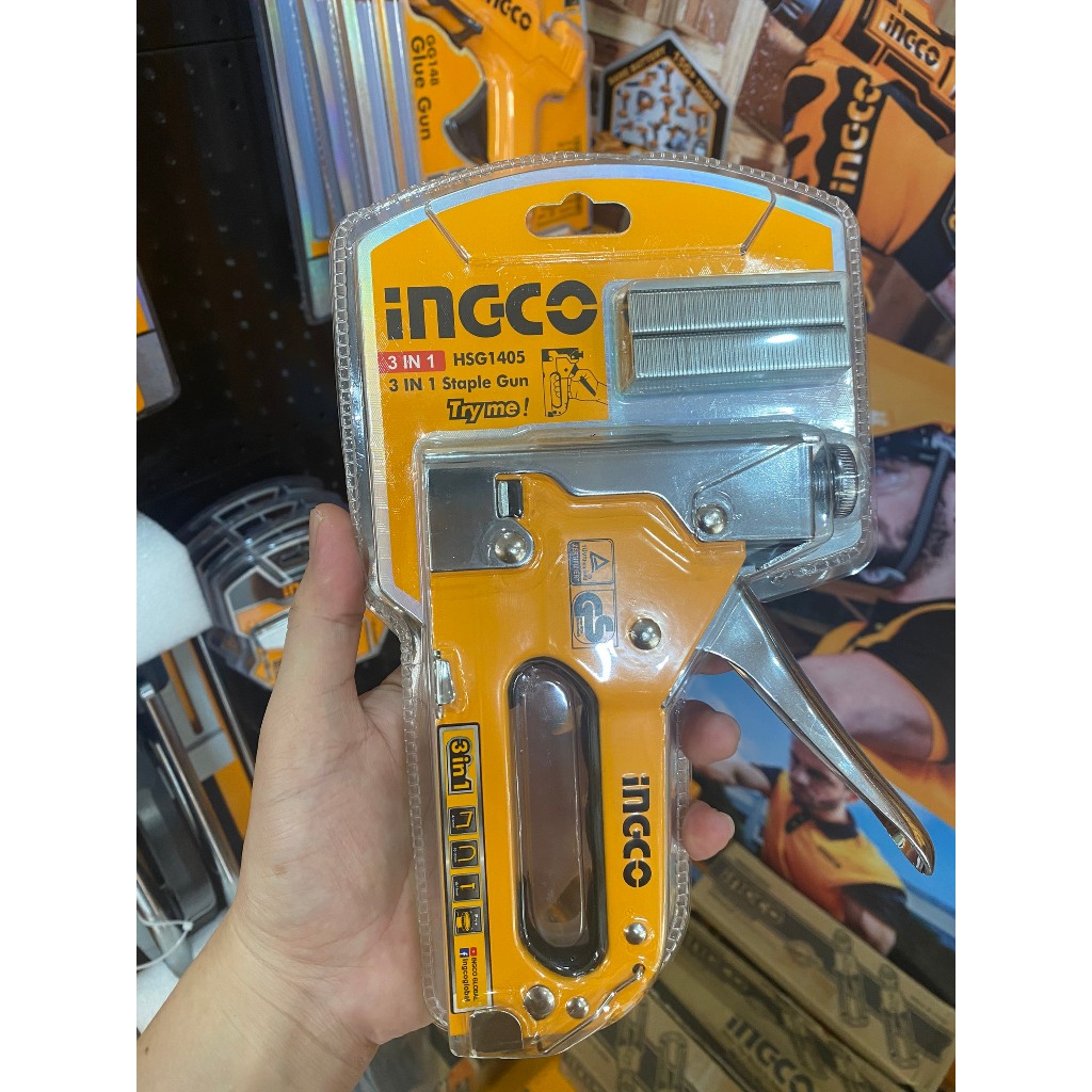 Súng bắn ghim gỗ,máy bấm ghim cầm tay 3 trong 1 INGCO HSG1405