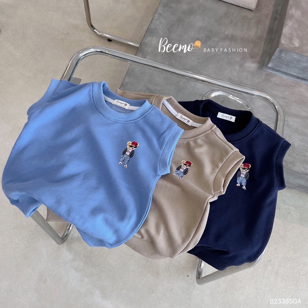 Áo Gilê in hình Gấu cho bé trai Beemo,Chất liệu nỉ da cá, dày dặn mềm mại, co giãn,Thiết kế áo cổ tròn B399