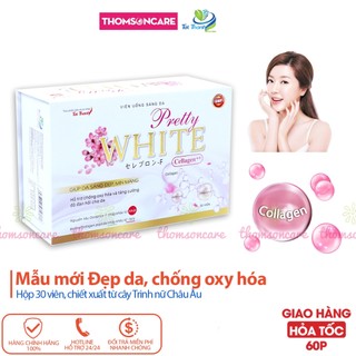 Viên uống sáng da, tăng cường nội tiết tố nữ - Pretty White Collagen++ - Hộp 30 viên từ Biotin, Vitamin C và thảo dược