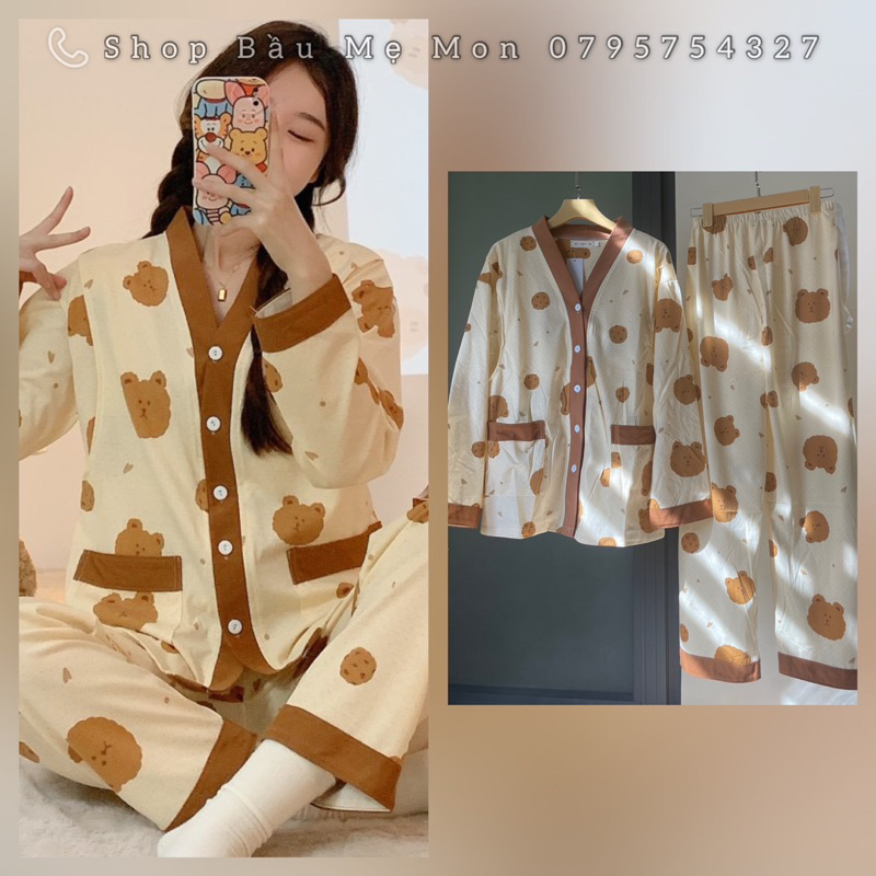 Bộ Dài Tay Cho Mẹ Bầu và Sau Sinh Cho Con Bú-Chất Cotton 100% Hàng Quảng Châu Cao Cấp