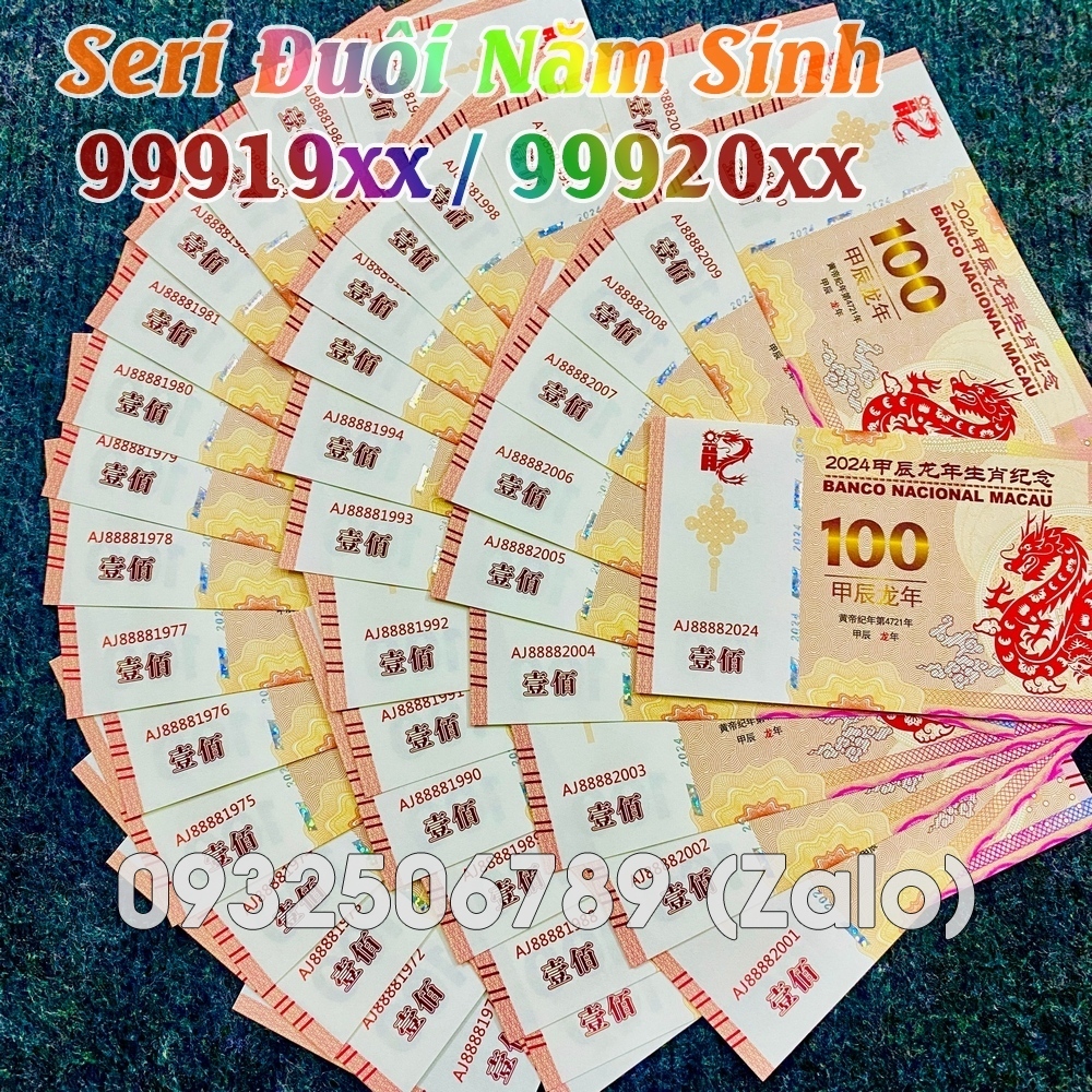 ⭐SERI NĂM SINH⭐ Tiền Con Rồng Macao 100 lưu niệm lì xì ý nghĩa may mắn lì xì tết 2024, Quà Tết 2024