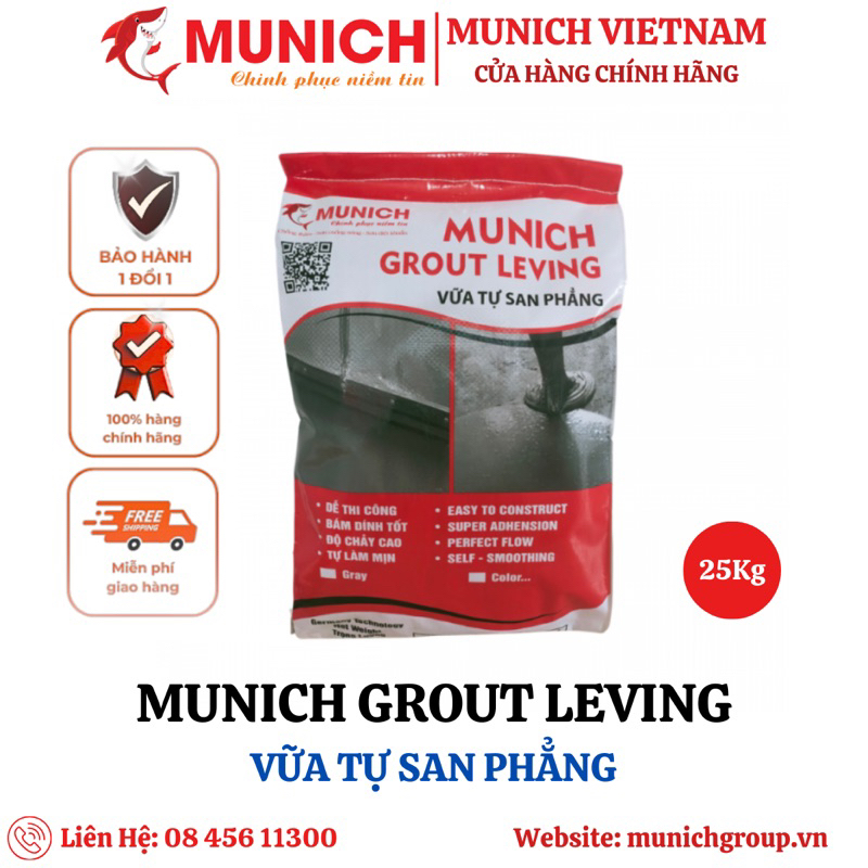 Vữa tự san siêu phẳng Màu xám – Munich Grout Leving - Bao 25kg