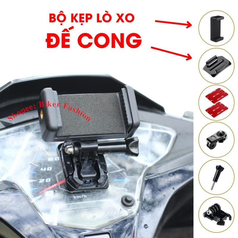 Bộ Kẹp Điện Thoại Dán Lên Mặt Đồng Hồ Xe Máy, Đế Cài Dễ Dàng Tháo Lắp Kèm Keo 3m