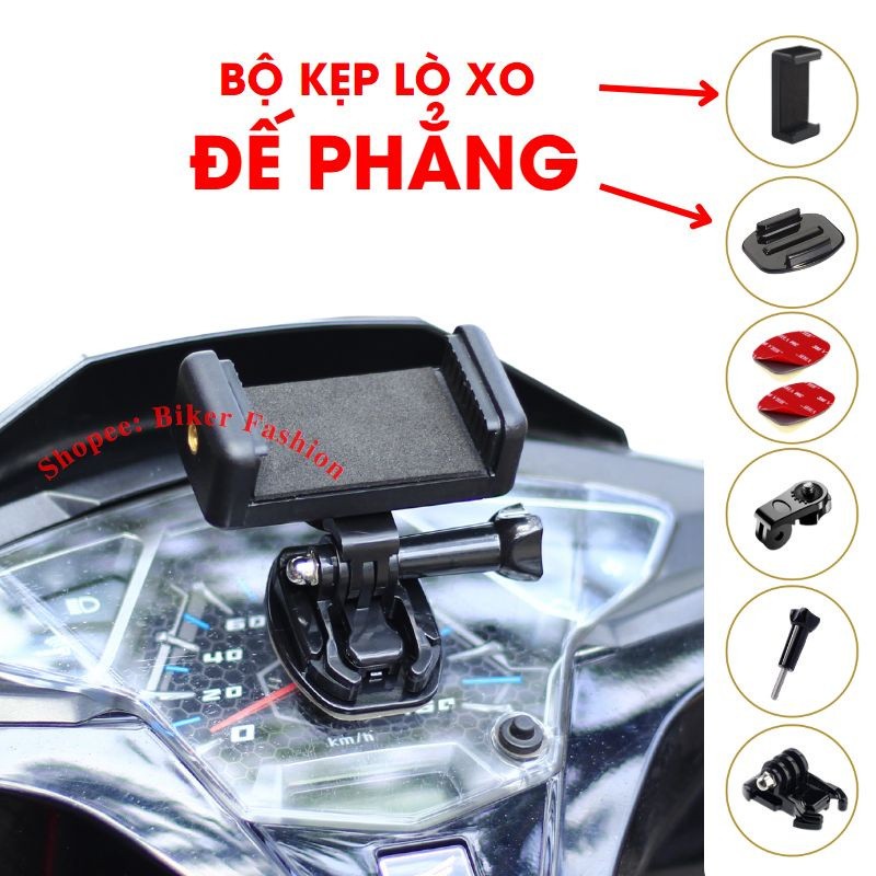 Bộ Kẹp Điện Thoại Dán Lên Mặt Đồng Hồ Xe Máy, Đế Cài Dễ Dàng Tháo Lắp Kèm Keo 3m