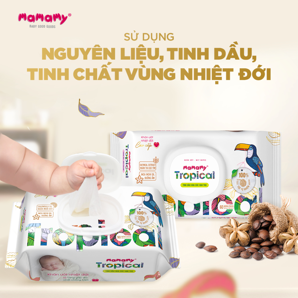 Khăn giấy ướt 100% sợi tự nhiên và rayon Mamamy Tropical