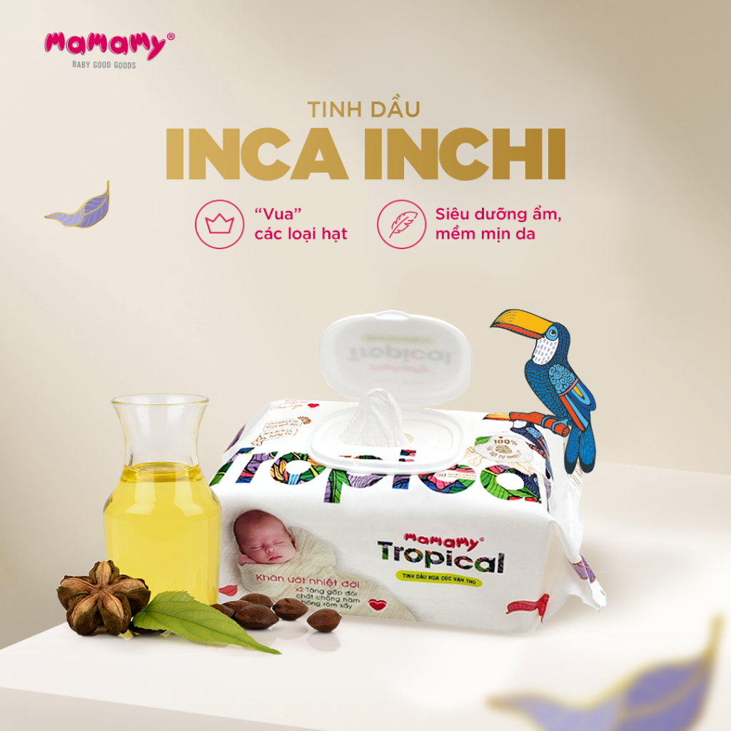 Khăn giấy ướt 100% sợi tự nhiên và rayon Mamamy Tropical
