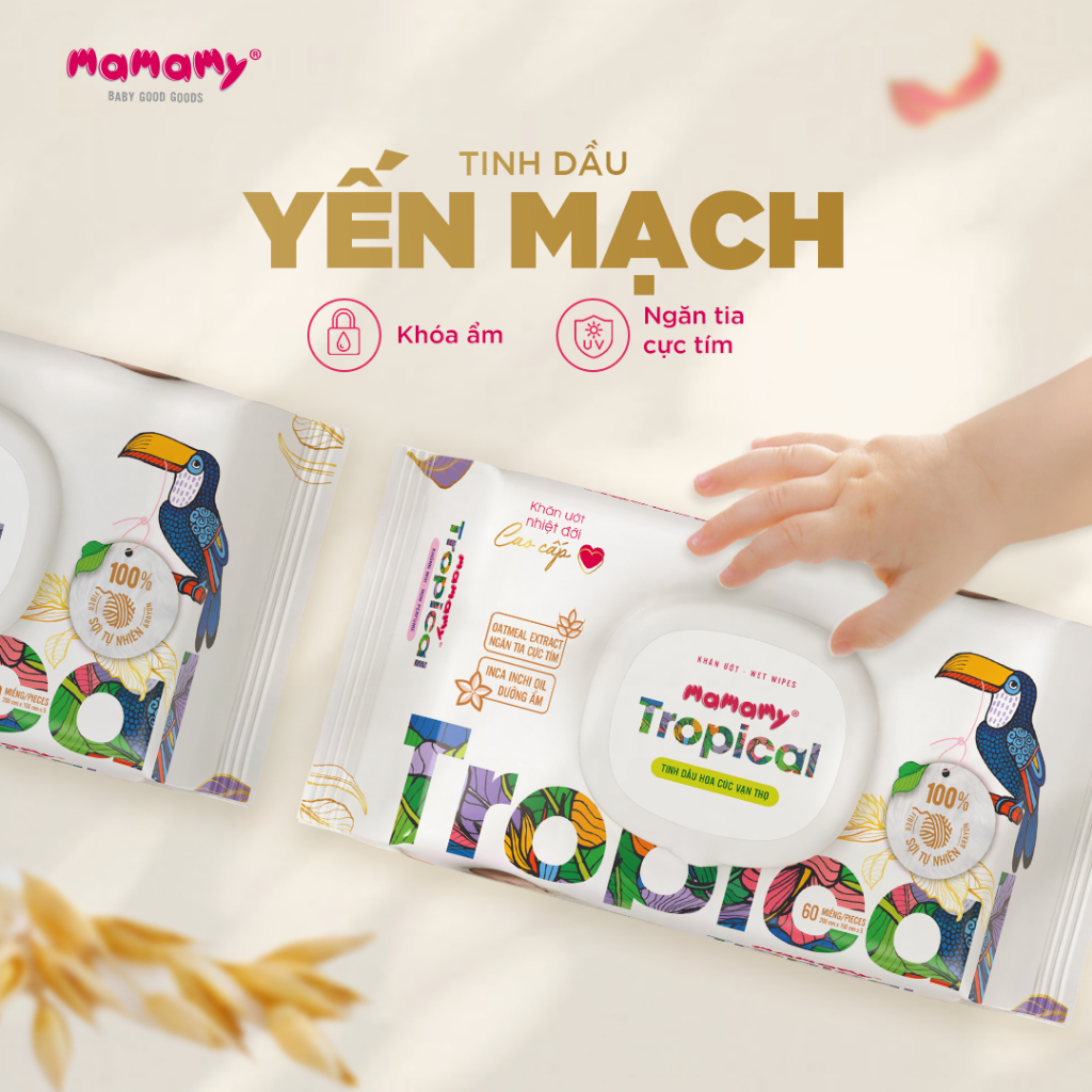 Khăn giấy ướt 100% sợi tự nhiên và rayon Mamamy Tropical