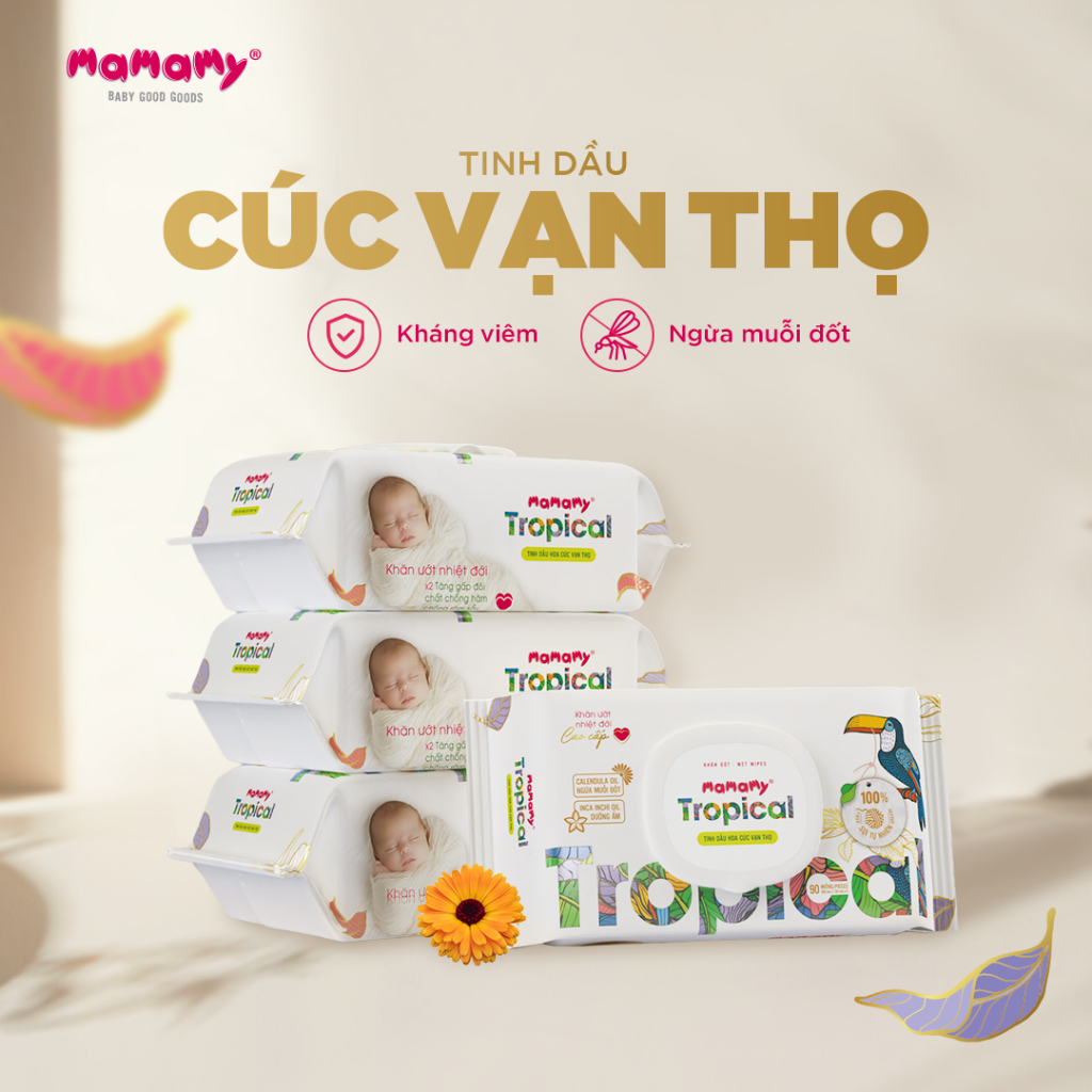 [DUY NHẤT 10-12/11 - MUA 12 TẶNG 12] Mua 12 gói khăn ướt Mamamy Tropical 90 tờ tặng 12 gói cùng loại