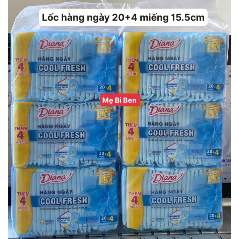 [Chính Hãng GÓI 20+4] Lốc 6 gói Băng vệ sinh Diana hàng ngày Sensi Cool Fresh gói 20 miếng 15.5cm