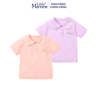 Áo thun polo hè cotton cổ thêu hoa cho bé gái 2-7 tuổi - Little Maven Chính Hãng