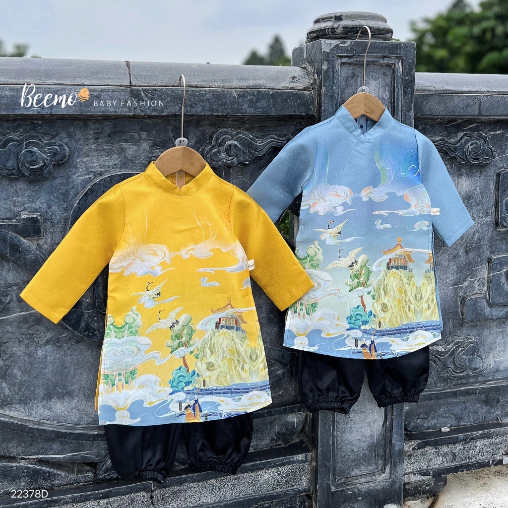 Áo dài hạc Vân Sơn cho bé trai Beemo,Chất liệu tafta nhũ với ưu điểm siêu đứng form, không nhăn, bắt sáng B400