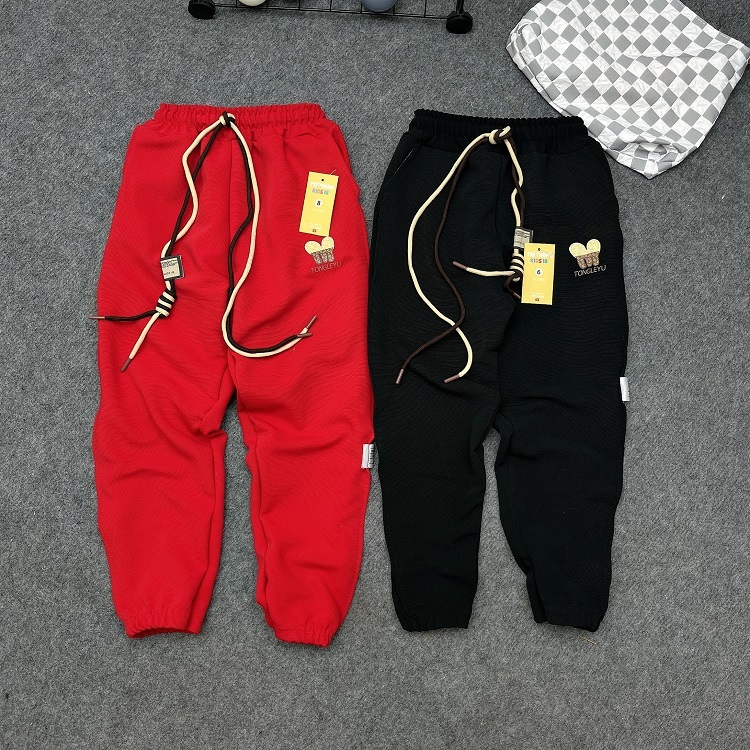 Quần nỉ dài "GẤU CUTE" 14-45kg , quần nỉ bé trai, bé gái ống bo. Vải da cá tàu. Hàng may kỹ. STB40