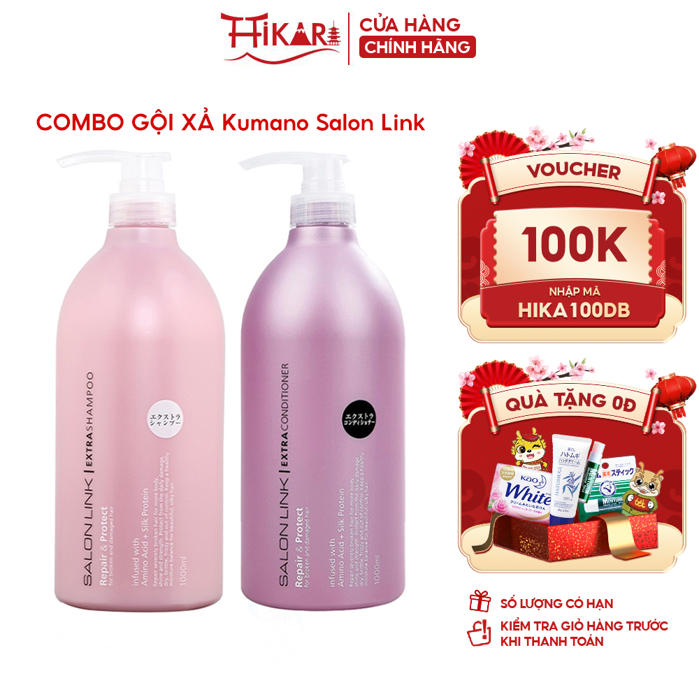 Cặp dầu gội xả Kumano Salon Link Extra dành cho tóc yếu 1000ml