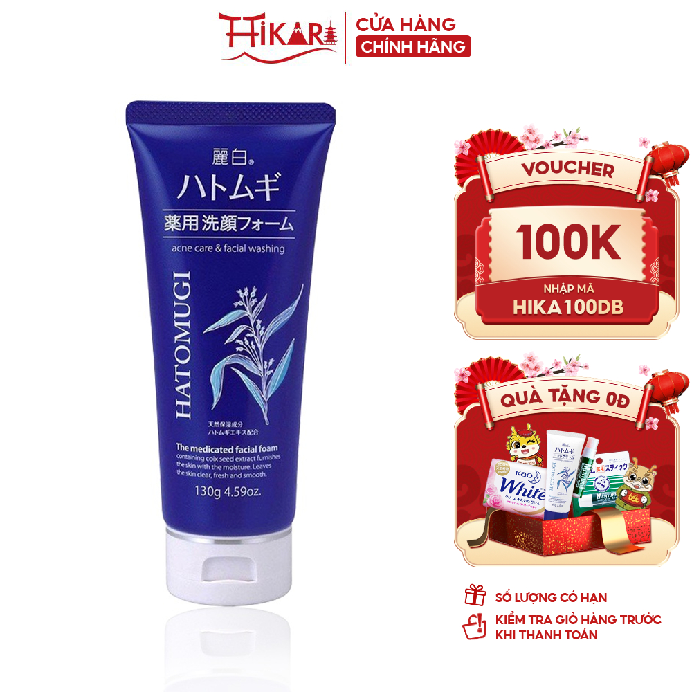 Sữa rửa mặt ngừa mụn Reihaku Hatomugi The Medicated Facial Foam dưỡng ẩm sáng da 130g