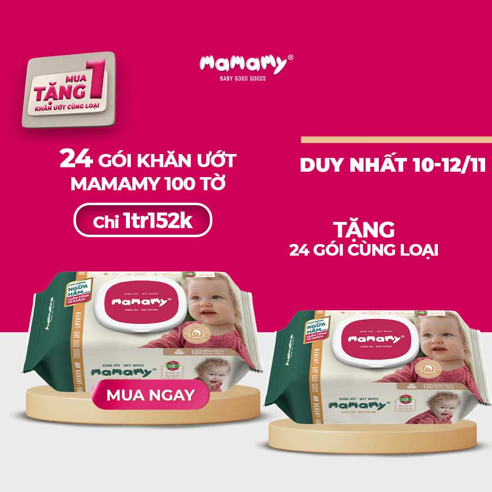 [DUY NHẤT 10-12/11 - MUA 24 TẶNG 24] Mua 24 gói khăn ướt Mamamy 100 tờ tặng 24 gói cùng loại