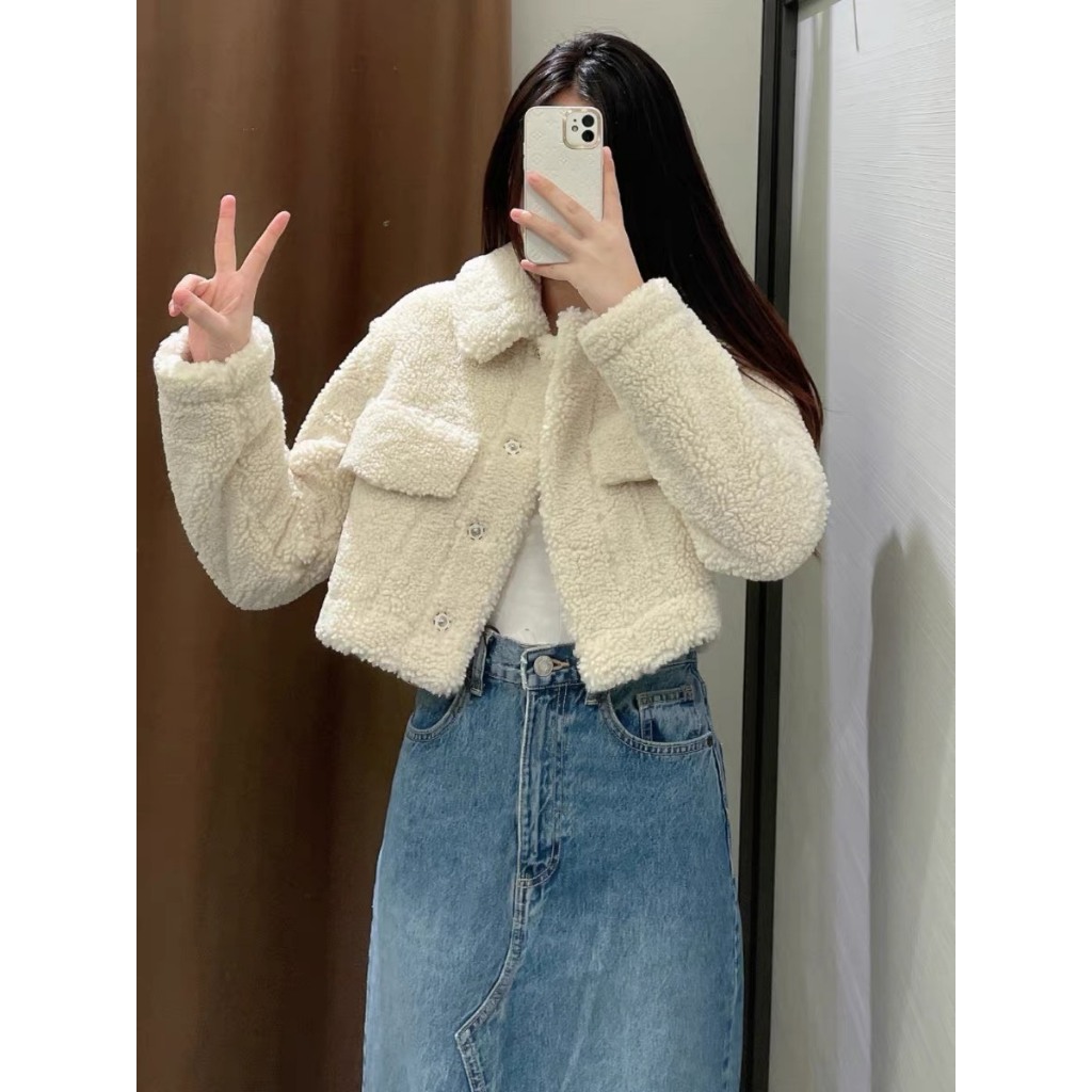 Áo khoác lông cừu cổ bẻ dáng croptop - Spring Girl - AokhoaclongcuuCRT3189_P0K47