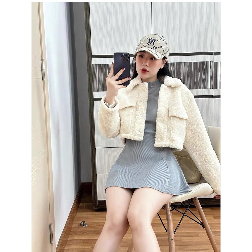 Áo khoác lông cừu cổ bẻ dáng croptop - Spring Girl - AokhoaclongcuuCRT3189_P0K47