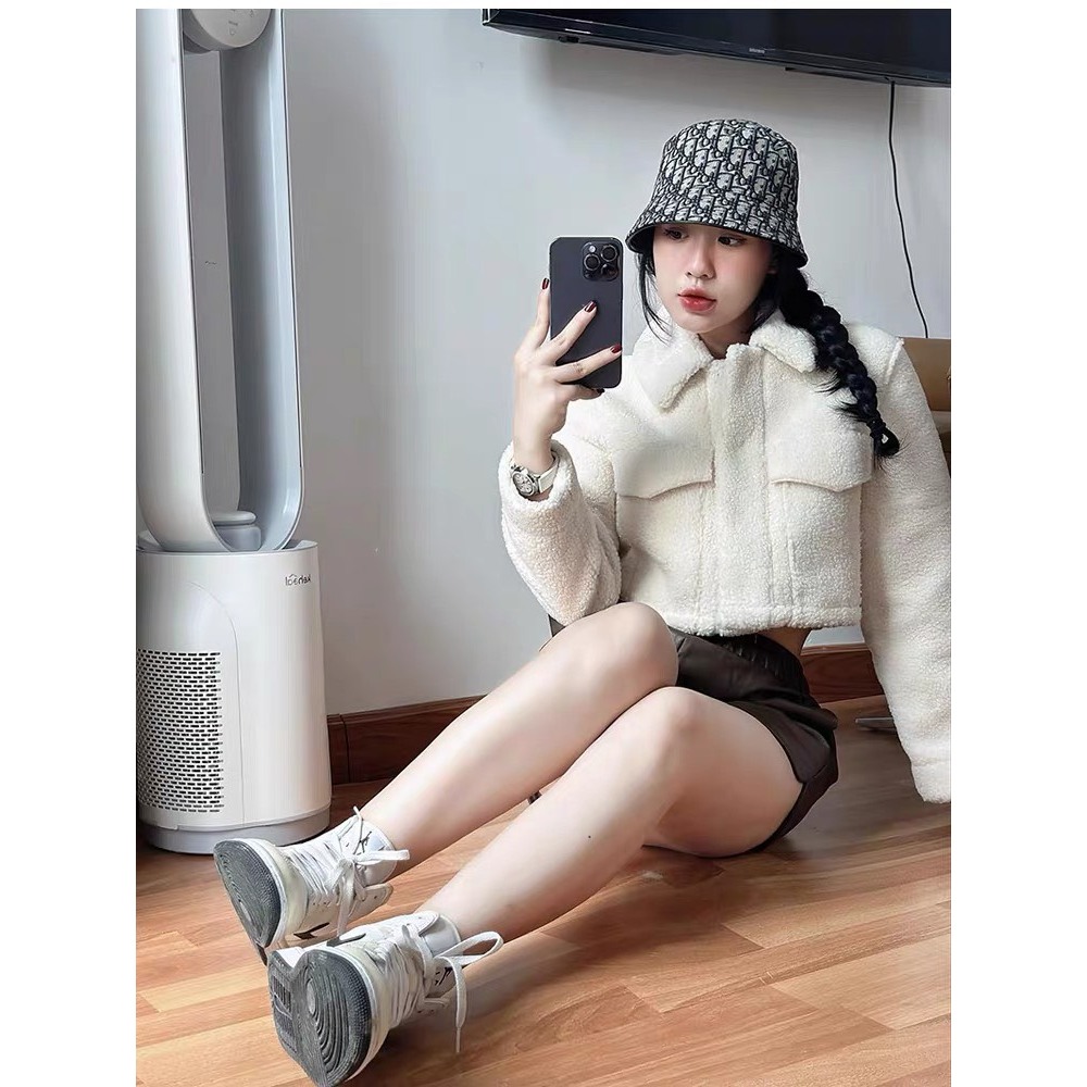 Áo khoác lông cừu cổ bẻ dáng croptop - Spring Girl - AokhoaclongcuuCRT3189_P0K47