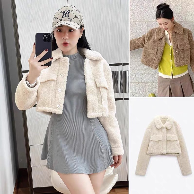 Áo khoác lông cừu cổ bẻ dáng croptop - Spring Girl - AokhoaclongcuuCRT3189_P0K47