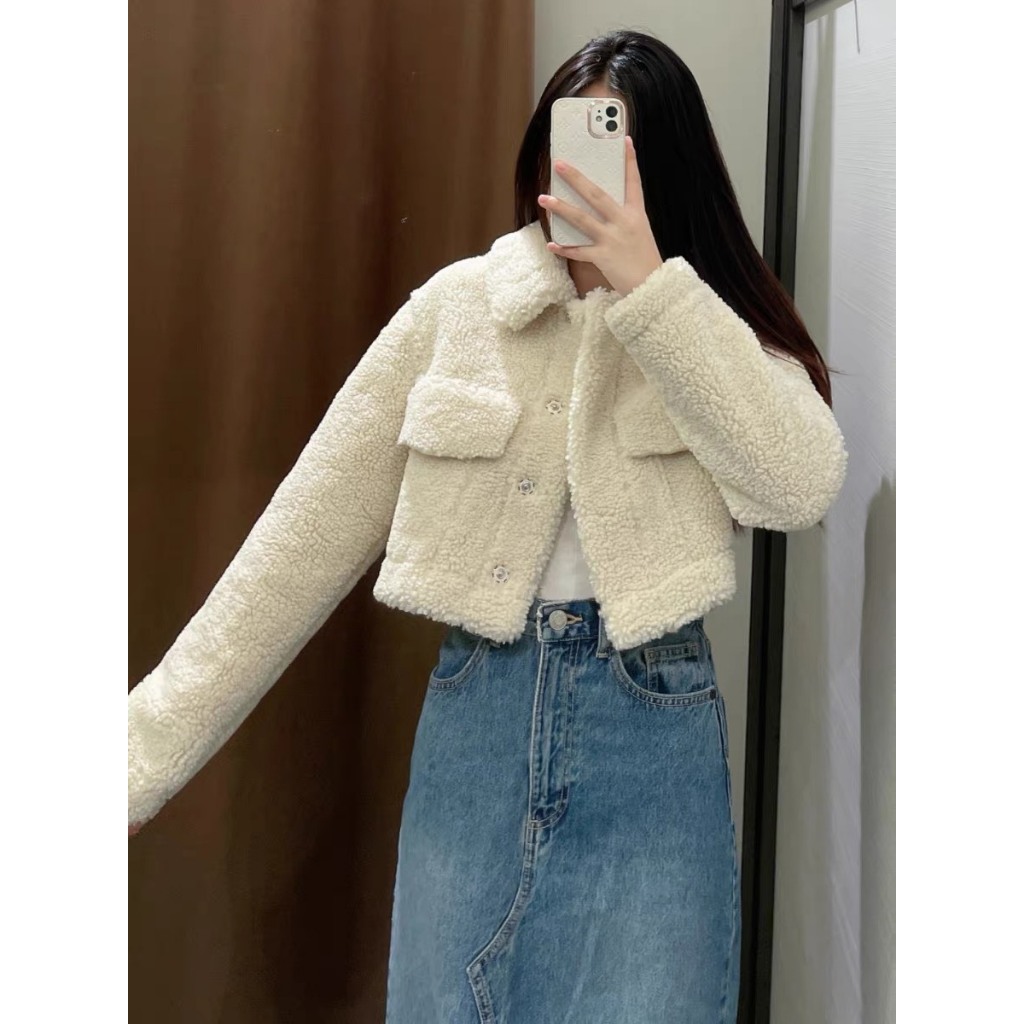 Áo khoác lông cừu cổ bẻ dáng croptop - Spring Girl - AokhoaclongcuuCRT3189_P0K47