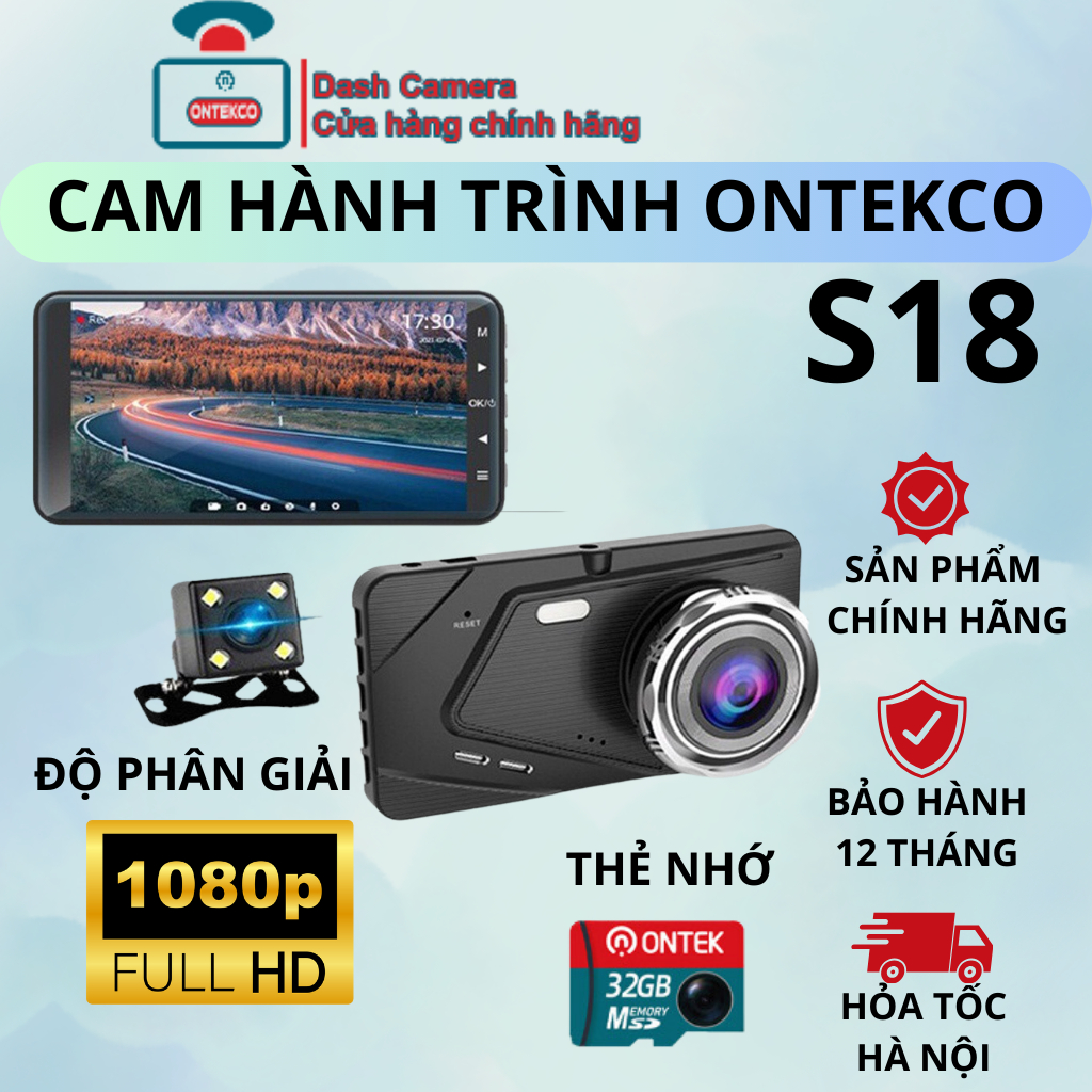 Camera hành trình trước ONTEKCO S18 Full HD 1080 siêu nét màn hình 4 inch