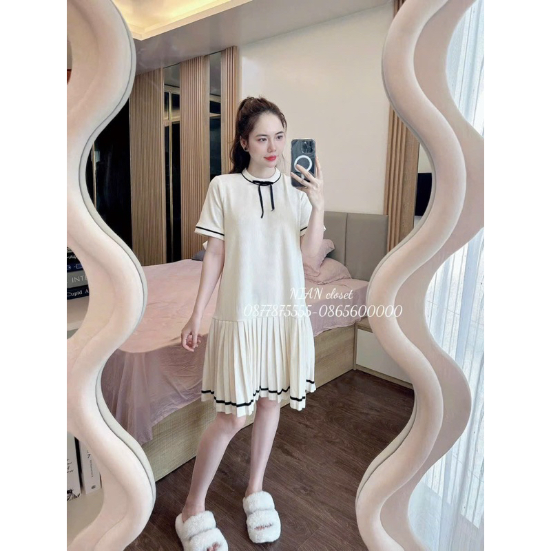 H50 váy babydoll tăm xếp ly dáng ngắn , váy nữ fom xuông dễ thương