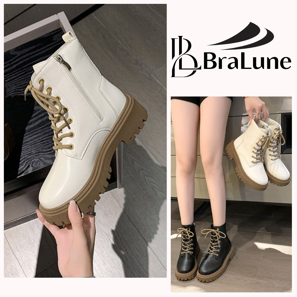 Giày Bốt Nữ Martin cổ ngắn BraLune, Boot nữ đế dày 6cm phong cách hiện đại mạnh mẽ dễ phối đồ BRL