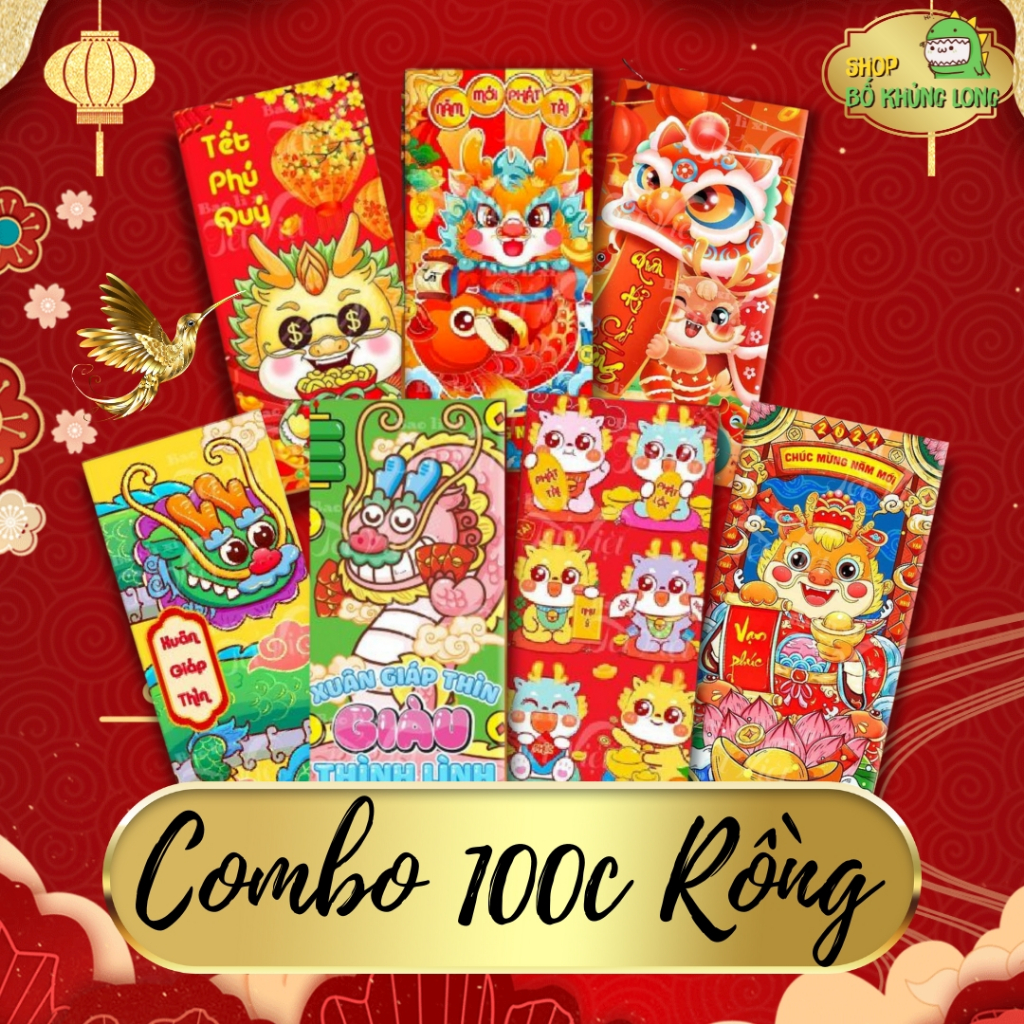 Combo 100 Cái Lì Xì RỒNG Tết Giáp Thìn 2024 Nhiều Mẫu Bao Lì Xì Đẹp - BỐ KHỦNG LONG