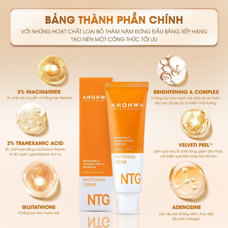 Kem NTG Dưỡng Trắng Da , Giảm Sạm, Tàn Nhang, Xóa Nhăn Ahohwa Whitening Cream