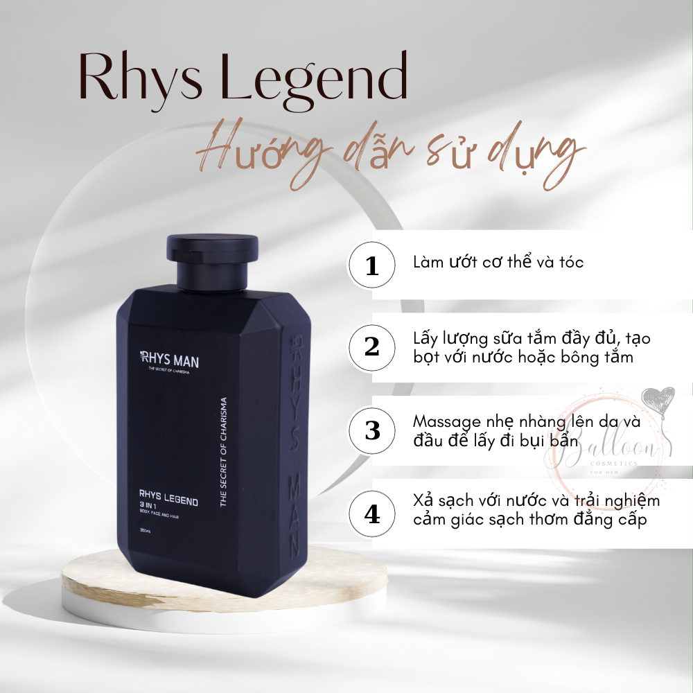 Sữa Tắm Gội Nam RHYS MAN Hương Nước Hoa 3 in 1 Rhys Legend_ Dung Tích 350ml