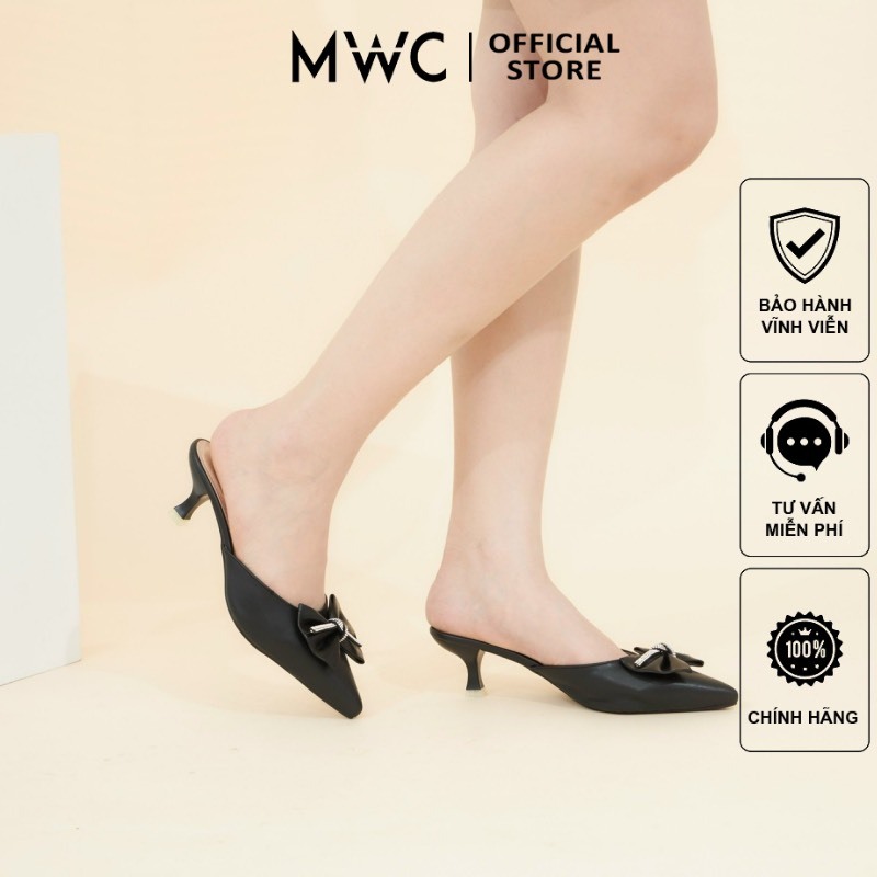 Sục MWC 4120 - Sục Cao Gót Đế Nhọn Đính Nơ Tiểu Thư Màu Đen Trắng Siêu Xinh