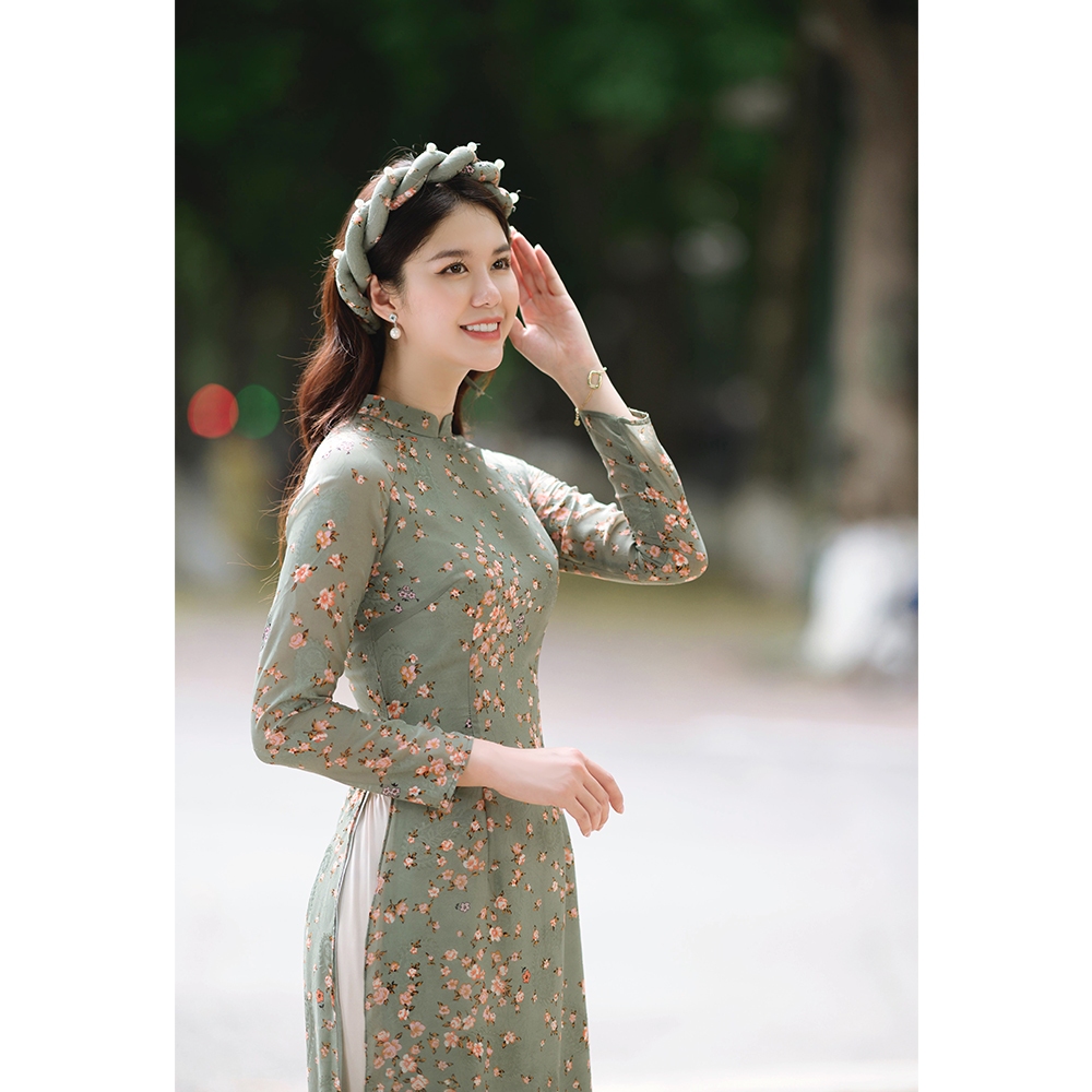 Áo dài truyền thống hoa nhí hàng thiết kế, áo dài bốn tà chất liệu tơ voan - Thời trang Giian - AD0101