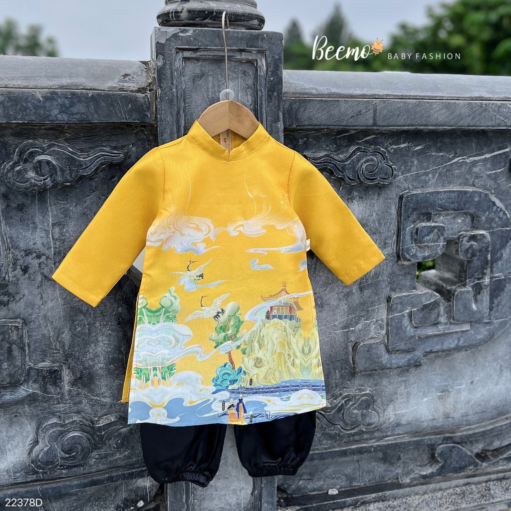 Áo dài hạc Vân Sơn cho bé trai Beemo,Chất liệu tafta nhũ với ưu điểm siêu đứng form, không nhăn, bắt sáng B400