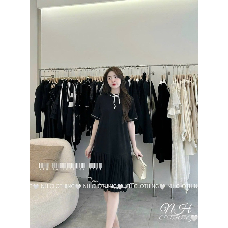 H50 váy babydoll tăm xếp ly dáng ngắn , váy nữ fom xuông dễ thương