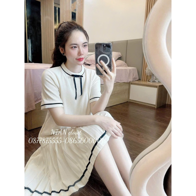 H50 váy babydoll tăm xếp ly dáng ngắn , váy nữ fom xuông dễ thương