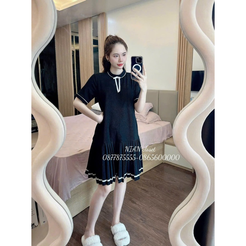 H50 váy babydoll tăm xếp ly dáng ngắn , váy nữ fom xuông dễ thương