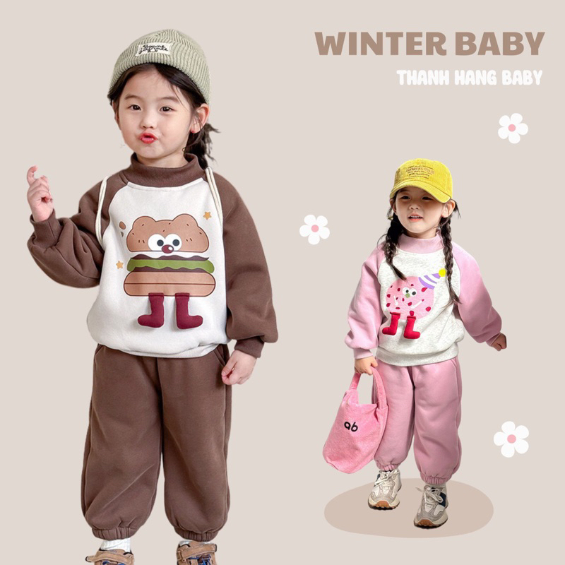 Set nỉ cho bé gái, set dài tay cho bé Thanh Hằng Baby 11kg - 28kg