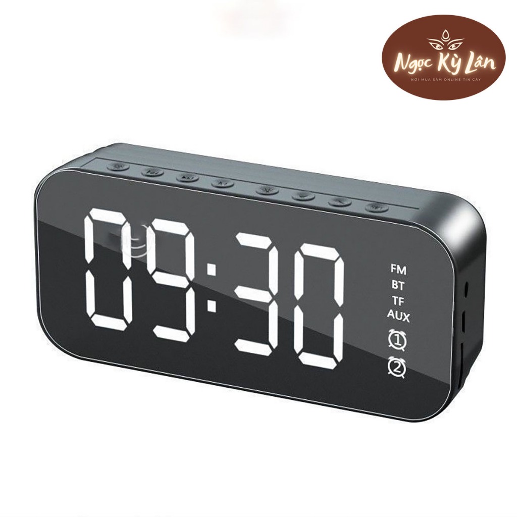 Loa Bluetooth kiêm đồng hồ, nhạc FM, đo nhiệt độ, có khe cắm thẻ nhớ - Loa đồng hồ mặt gương