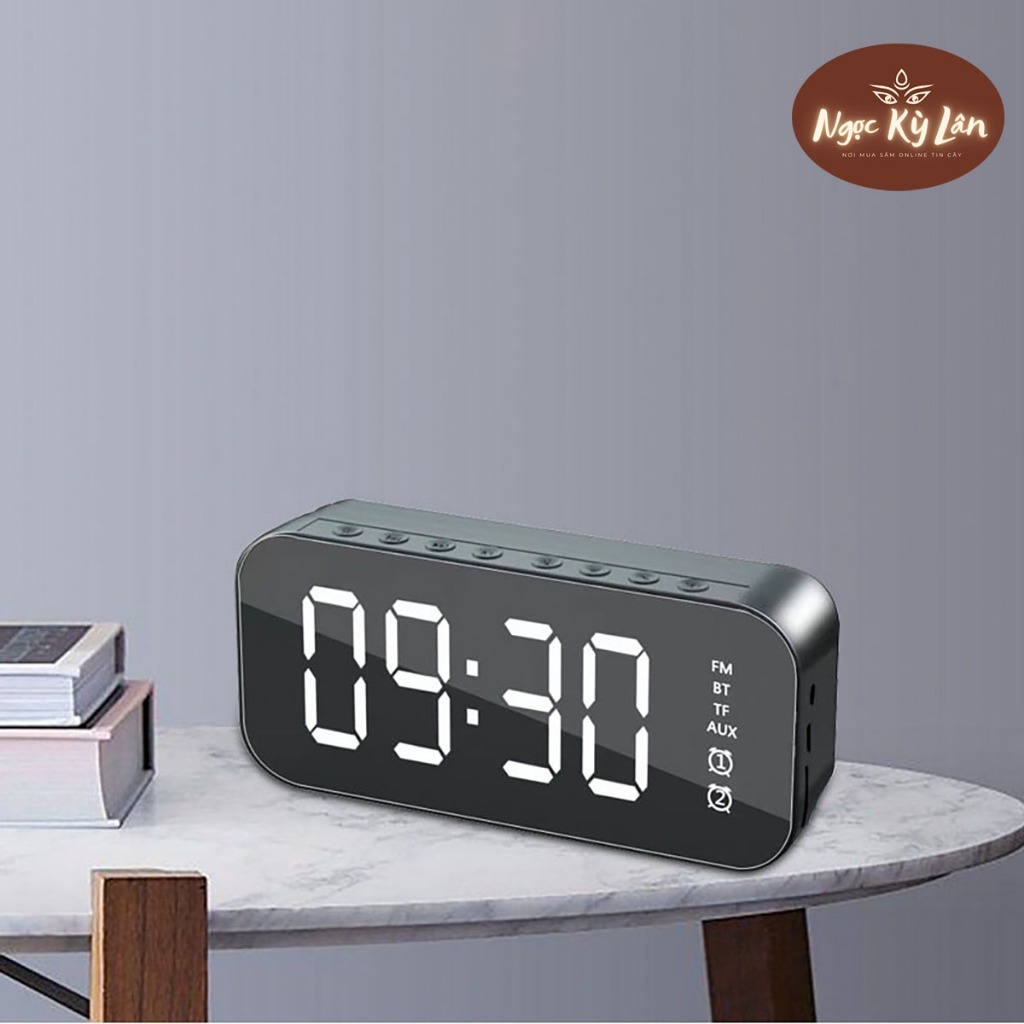 Loa Bluetooth kiêm đồng hồ, nhạc FM, đo nhiệt độ, có khe cắm thẻ nhớ - Loa đồng hồ mặt gương