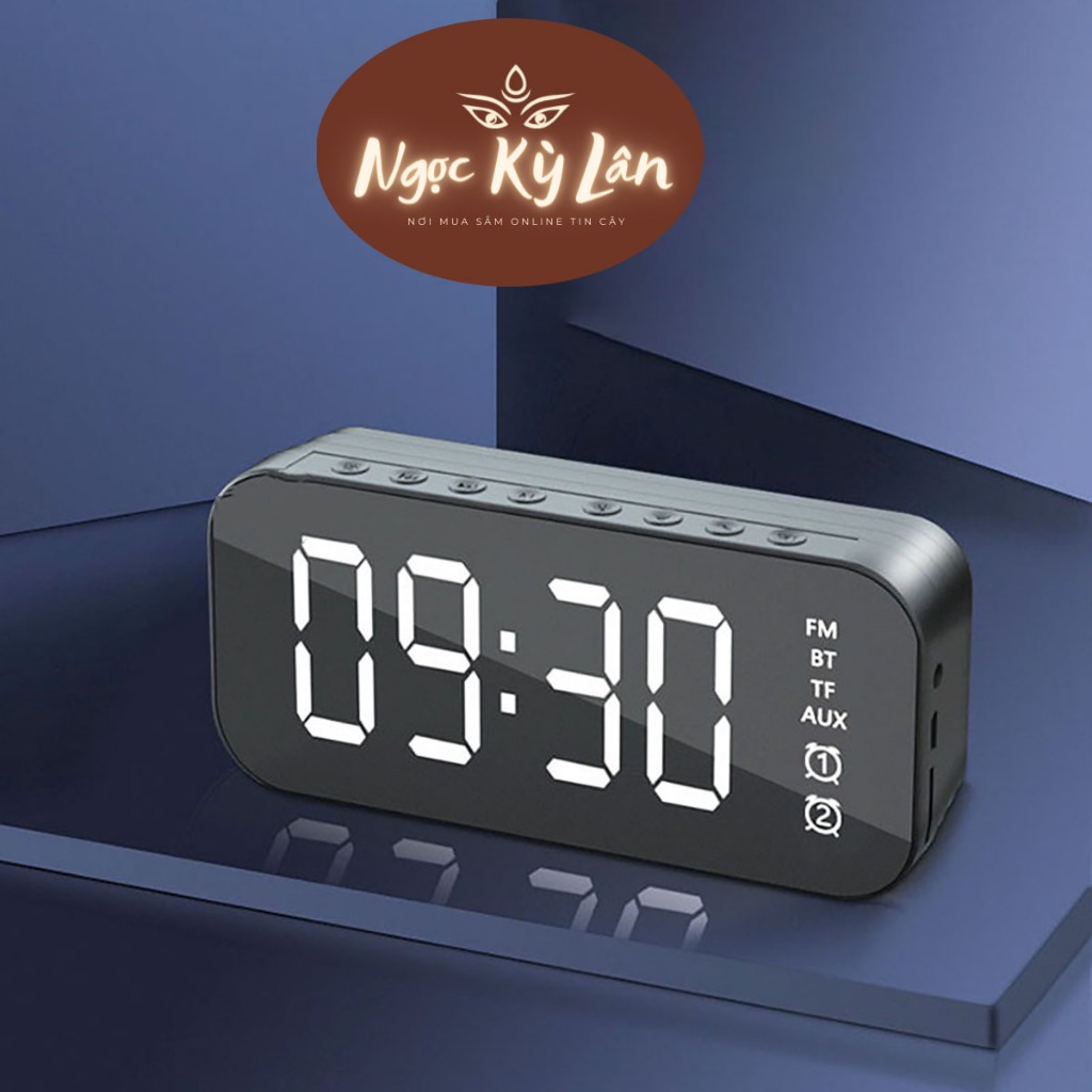 Loa Bluetooth kiêm đồng hồ, nhạc FM, đo nhiệt độ, có khe cắm thẻ nhớ - Loa đồng hồ mặt gương