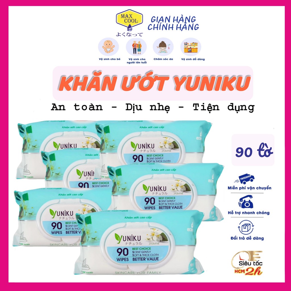 Combo 6 gói khăn ướt Yuniku 90 tờ xanh ngọc hương lài - HÀNG CHÍNH HÃNG cao cấp an toàn cho bé